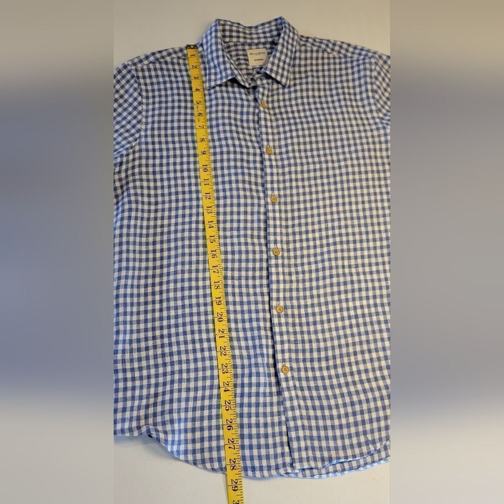 Murano Baird McNutt Linen Blue White Gingham Short Sleeve Button Down Shirt - Picture 10 of 10